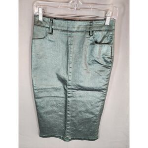 Leara Woman Metallic Green Pencil Skirt